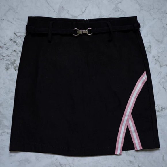 (1863) Lychee Dragonfruit Stripe Detail Belted Black Skirt L Check Sizing Chart - Picture 3 of 5